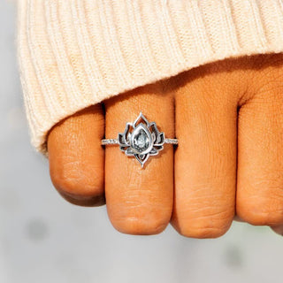Buddha Gift Sterling Silver Lotus Zircon Blessing Protection Ring