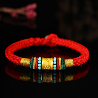Buddha Gift Tibet 999 Gold Om Mani Padme Hum Handmade Eight Thread Peace Knot Luck Bracelet