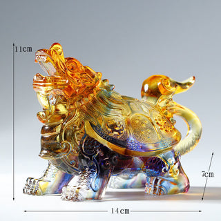 Buddha Gift Feng Shui Dragon Turtle Handmade Liuli Crystal Art Piece Home Office Decoration
