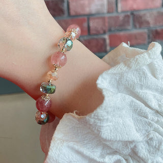 Buddha Gift Natural Strawberry Quartz Colorful Crystal Positive Bracelet