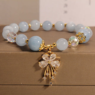 Buddha Gift Aquamarine Pink Crystal Healing Zircon Butterfly Charm Bracelet