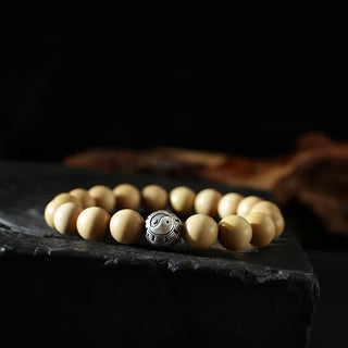Buddha Gift Tibet Peach Wood Lotus Cinnabar Bagua Yin Yang Luck Wealth Bracelet