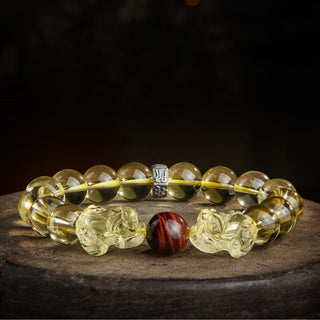 Buddha Gift Natural Citrine Double PiXiu Tiger Eye Prosperity Protection Bracelet