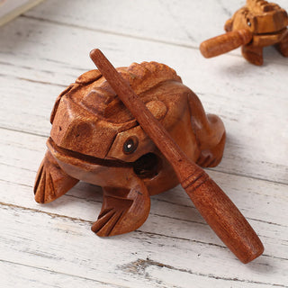 Buddha Gift Handcrafted FengShui Wealth Luck Frog Mini Wooden Croaking Frog Guiro Decoration