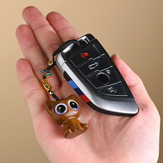 Buddha Gift Green Sandalwood Lucky Cat Koi Fish Cure Key Chain Phone Hanging Decoration