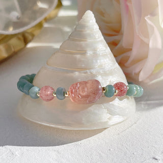 Buddha Gift Natural Hetian Jade Pearl Peace Buckle Fu Character Gourd Money Bag Strawberry Quartz PiXiu Luck Bracelet