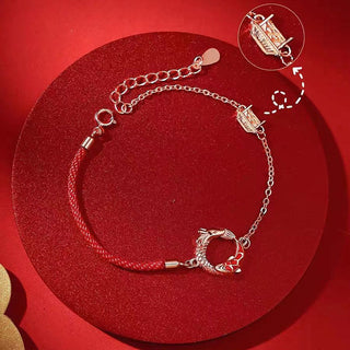 Buddha Gift 925 Sterling Silver Year Of The Dragon Copper Koi Fish Luck Protection Bracelet
