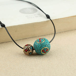 Buddha Gift Tibetan Turquoise Double Bead Protection Strength Necklace Pendant