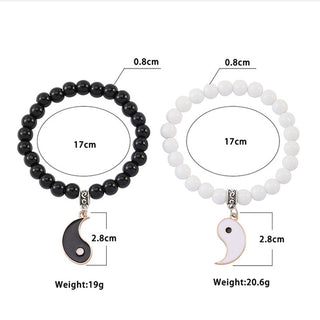 Buddha Gift 2Pcs Black Onyx White Turquoise Bead Yin Yang Protection Couple Bracelet