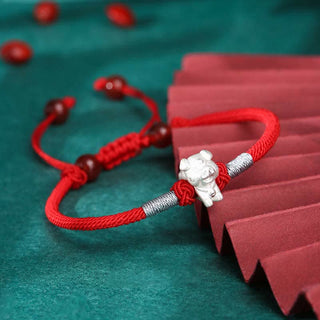 Buddha Gift 999 Sterling Silver Chinese Zodiac Luck Strength Red String Bracelet