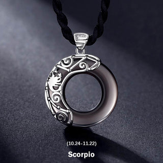 Buddha Gift 12 Constellations of the Zodiac Ice Obsidian Blessing Round Pendant Necklace