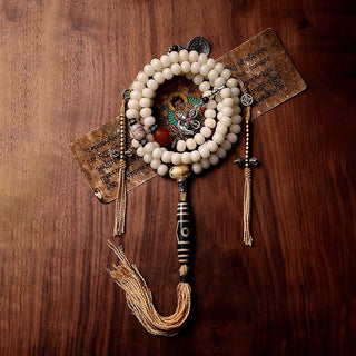 Buddha Gift Tibet 108 Mala Beads Bodhi Seed Bagua Vajra Dzi Bead Gray Agate Wealth Bracelet
