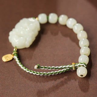 Buddha Gift 925 Sterling Silver Chinese Zodiac Hetian Jade Happiness Luck String Bracelet