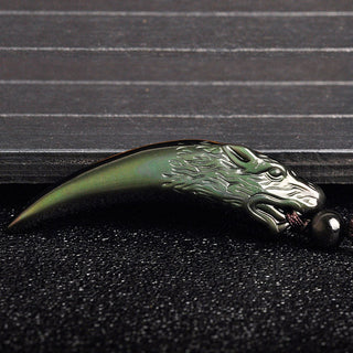 Buddha Gift Natural Black Obsidian Ice Obsidian Rainbow Obsidian Wolf Tooth Pattern Strength Necklace Pendant