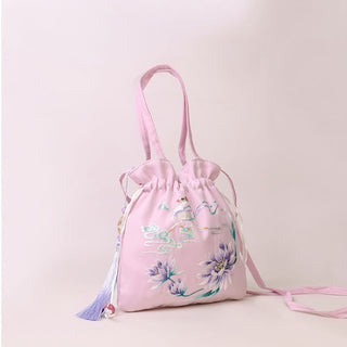 Buddha Gift Suzhou Embroidery Lotus Deer Epiphyllum Peony Rabbit Cotton Linen Tote Crossbody Bag Shoulder Bag Handbag
