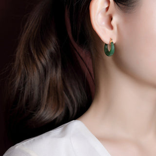 Buddha Gift 925 Sterling Silver Plated Gold Natural Round Hetian Cyan Jade Luck Drop Earrings