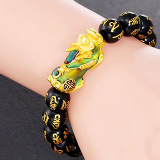 Buddha Gift FengShui PiXiu Obsidian Om Mani Padme Hum Wealth Bracelet