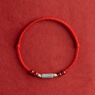 Buddha Gift 925 Sterling Silver Koi Fish Cinnabar Bead Wealth Handcrafted Braided Bracelet Anklet