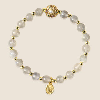 Buddha Gift 14K Gold Plated Natural Strawberry Quartz Labradorite Sun Stone Fu Character Positive Charm Bracelet