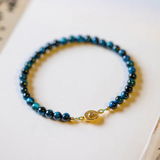 Buddha Gift Natural Blue Tiger Eye Stone Protection Chain Bracelet