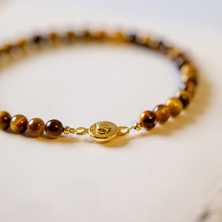 Buddha Gift 14K Gold Plated Natural Tiger Eye Stone Courage Protection Bracelet
