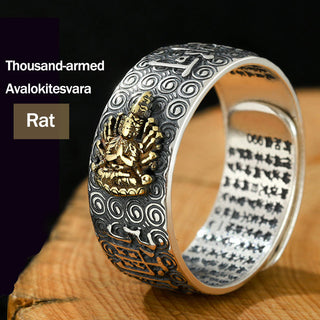 Buddha Gift Chinese Zodiac Natal Buddha Wealth Luck Adjustable Ring