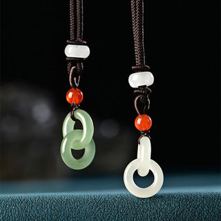 Buddha Gift Natural Hetian Cyan Jade White Jade Double Peace Buckle Success Necklace Pendant