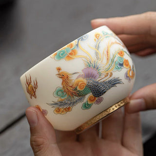 Buddha Gift Dragon Phoenix Auspicious Clouds Ceramic Teacup Kung Fu Tea Cup