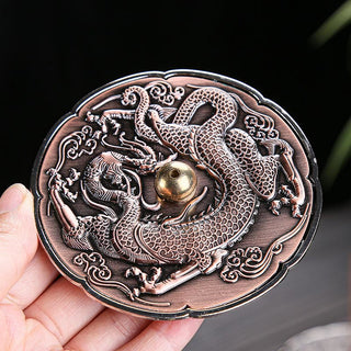 Buddha Gift Round Auspicious Dragon Protection Copper Alloy Stick Incense Burner Decoration