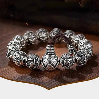 Buddha Gift Tibetan Om Mani Padme Hum Carved Alloy Beads Amulet Bracelet