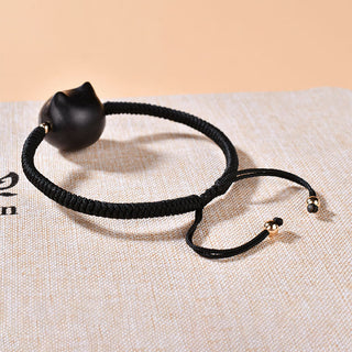 Buddha Gift Ebony Wood Cat Head Pattern Peace King Kong Knot Braided Bracelet