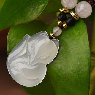 Buddha Gift Chalcedony Fox Pink Crystal Bead Harmony String Necklace Pendant