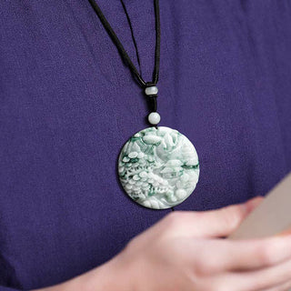 Buddha Gift Mountain Landscape Jade Abundance String Necklace
