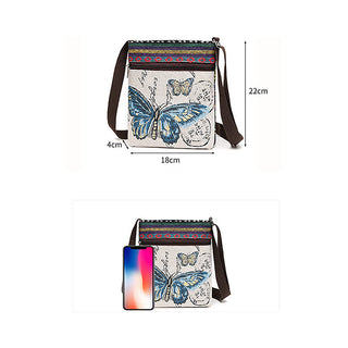 Buddha Gift Elephant Butterfly Embroidered Canvas Tote Bag Shoulder Bag Crossbody Bag