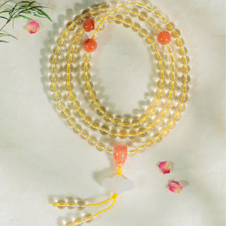 Buddha Gift 108 Mala Beads 925 Sterling Silver Natural Citrine Red Agate White Jade Prosperity Charm Bracelet