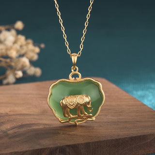 Buddha Gift Natural Jade Elephant Healing Necklace Pendant