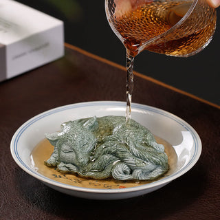 Buddha Gift Small Nine Tailed Fox Protection Home Tea Pet Figurine Decoration