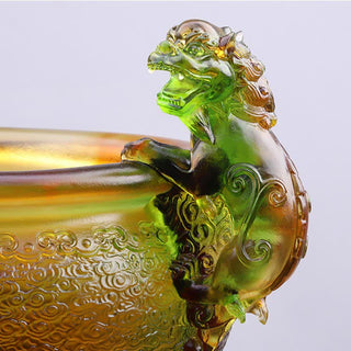 Buddha Gift Handmade Liuli Crystal PiXiu Treasure Bowl Art Piece Home Decoration