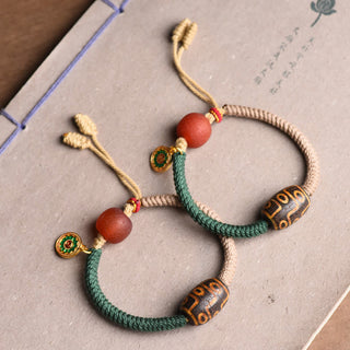 Buddha Gift Handmade Tibetan Nine-Eye Dzi Bead Wealth Rope Bracelet