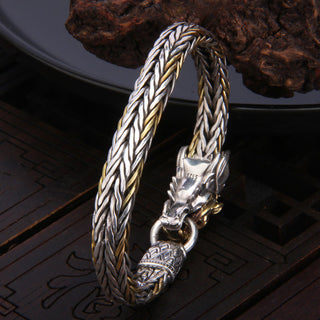 Buddha Gift 925 Sterling Silver Year Of The Dragon Auspicious Dragon Protection Metal Braided Design Bracelet