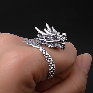 Buddha Gift 990 Sterling Silver Vintage Dragon Design Luck Protection Strength Adjustable Ring