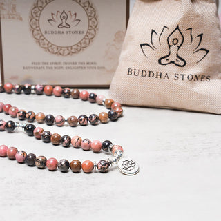 Buddha Gift 108 Mala Beads Rhodonite Lotus Compassion Energy Bracelet