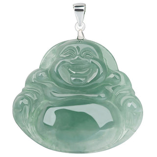 Buddha Gift 925 Sterling Silver Laughing Buddha Jade Protection Calm Necklace Chain Pendant
