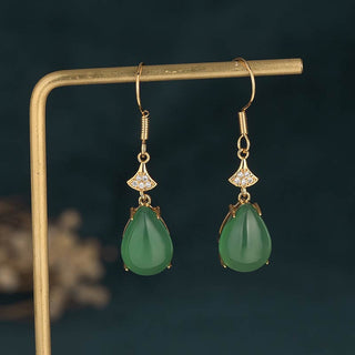 Buddha Gift Cyan Jade Luck Drop Earrings