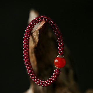 Buddha Gift Natural Garnet Pink Crystal Red Agate Amazonite Bead Protection Bracelet