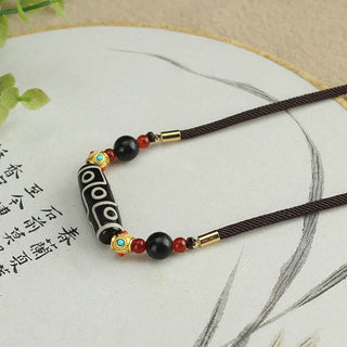 Buddha Gift Tibetan Nine-Eye Dzi Bead Protection Blessings String Necklace Pendant