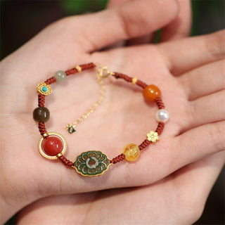 Buddha Gift 925 Sterling Silver Natural Hetian Jade Amber Red Agate Crystals Luck Bracelet