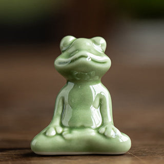 Buddha Gift Mini Small Meditation Lotus Resting Frog Ceramic Wealth Luck Home Tea Pet Figurine Decoration