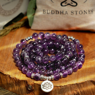 Buddha Gift Natural Amethyst Purification Mala Bracelet