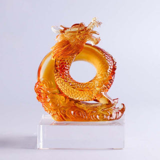 Buddha Gift Year of the Dragon Handmade Chinese Zodiac Yellow Dragon Liuli Crystal Art Piece Protection Home Office Decoration